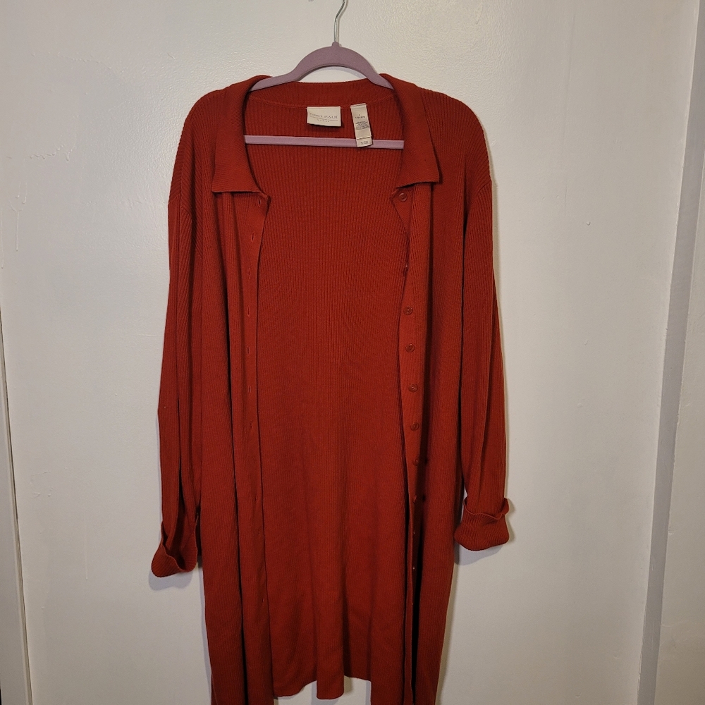 First Issue Liz Claiborne Long Line Button Down Red Cardigan Size 14-16